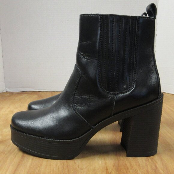 HOUSE OF HARLOW 1960 Hawthorne Black Leather Ankle Boot Size 9 Platform Bootie - Picture 4 of 16